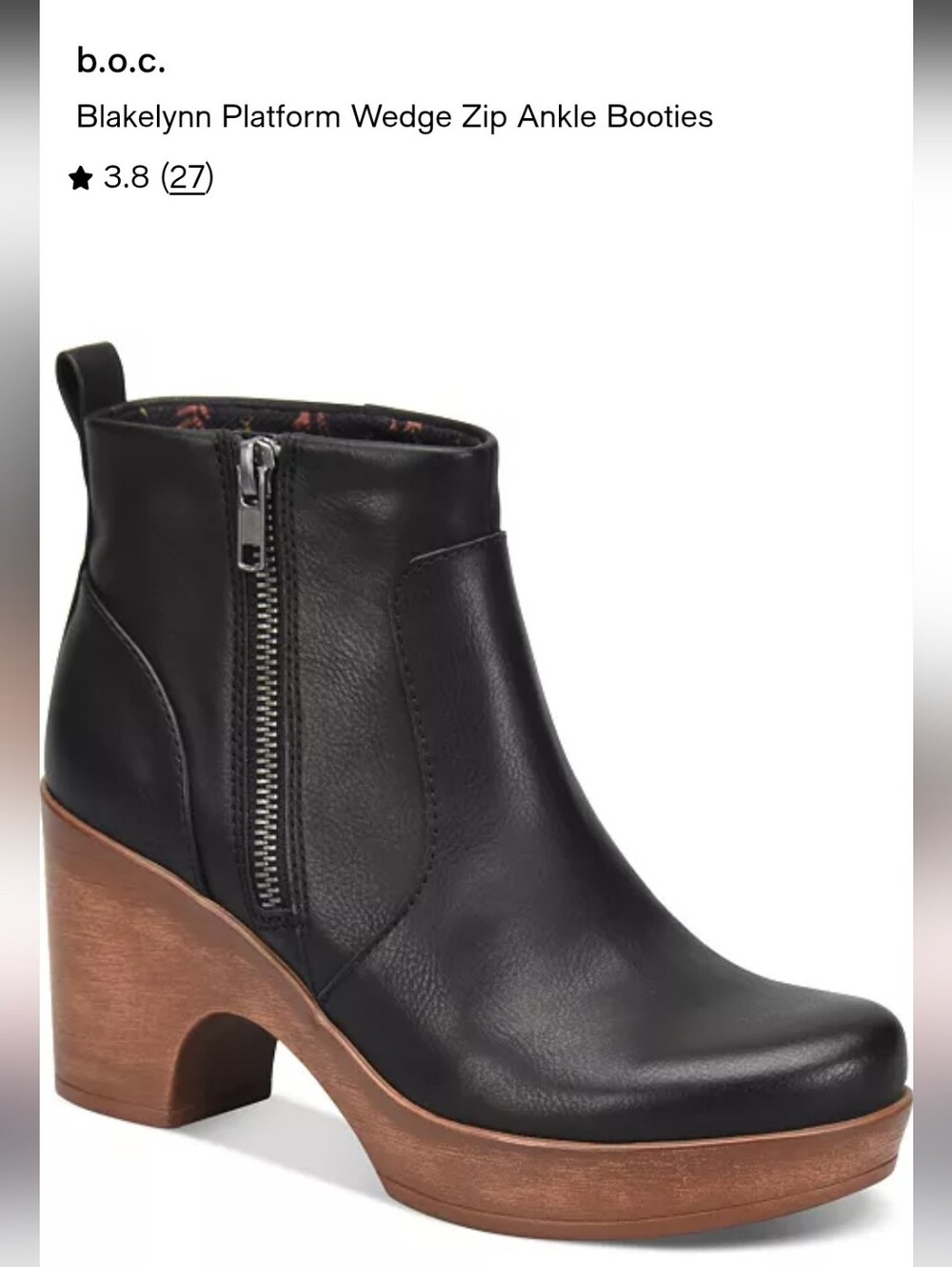 b.o.c. Black Leather Platform Wedge Zip Ankle Booties